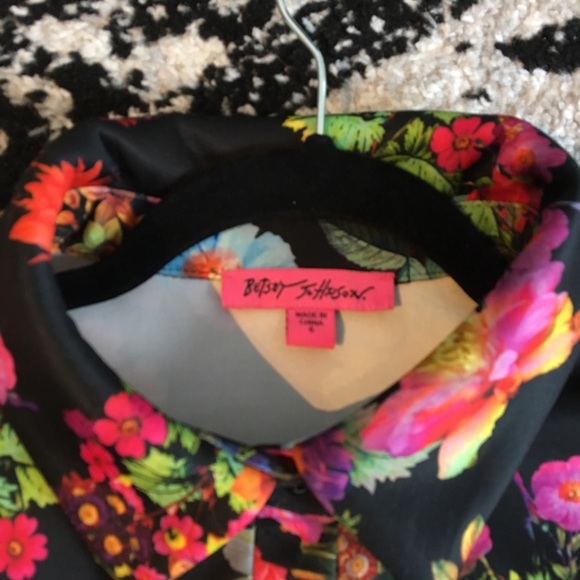 Betsey Johnson Floral Black Multi Print Polo Dress - Picture 2 of 4